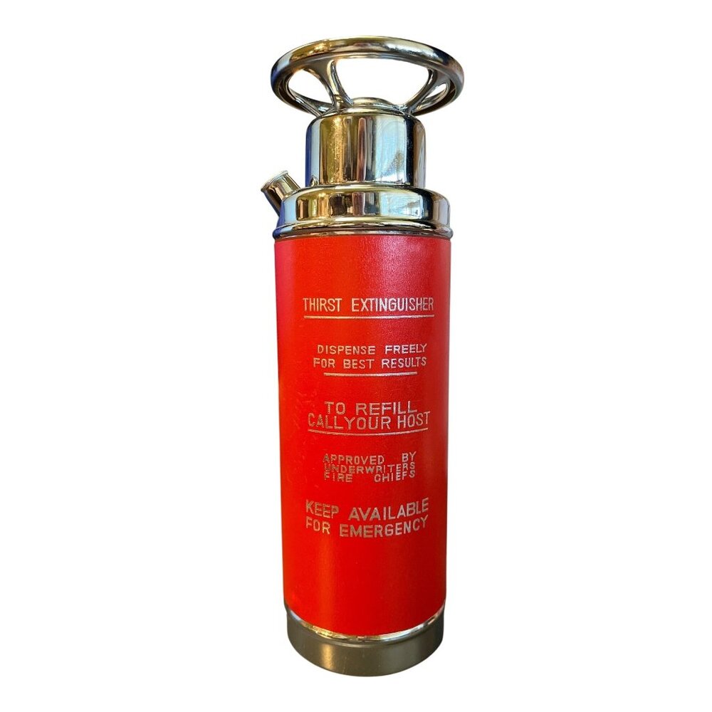 Vintage 1960s Red Thirst Extinguisher Musical Decanter With Chrome Detail & Cork